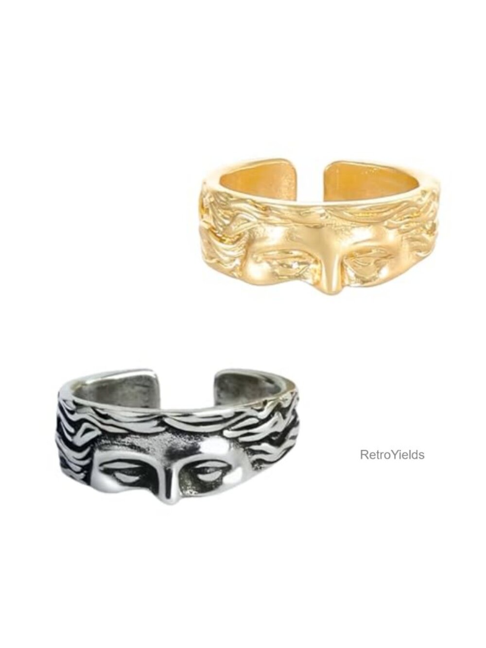 2 Pc Adjustable Open Ring Set Gold Plated Chunky Stackable Bands Unisex